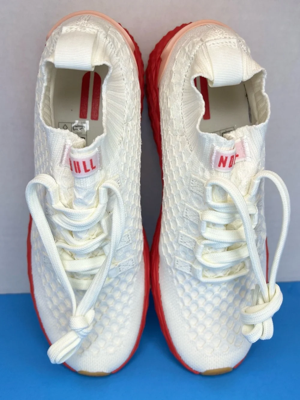 NOBULL Allday Knit Runner Womens Sneaker Classic White/Punch Sz 8.5M  NWOB